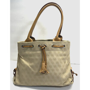 Dooney & Bourke Mini Tassel Tote Monogram Canvas Leather Trim H538QBO Beige